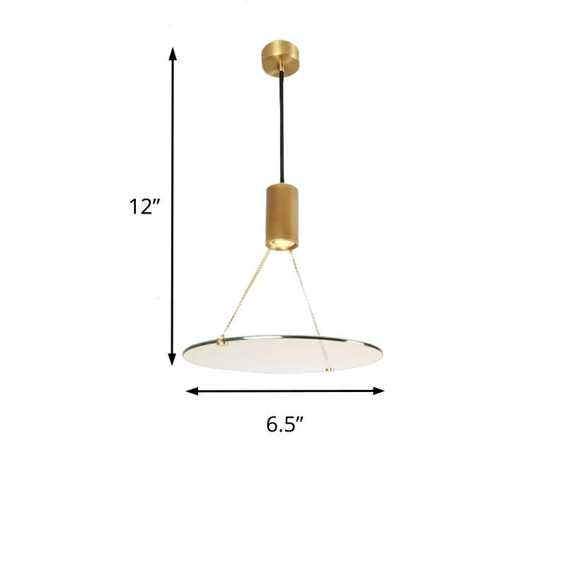 Plafonnier suspendu cylindrique en laiton, simplicité, LED, pour salle à manger, lumière chaude/naturelle, avec disque en...
