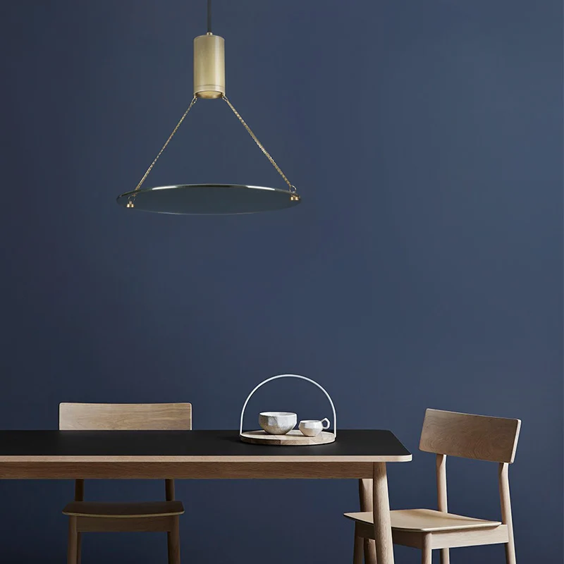 Plafonnier suspendu cylindrique en laiton, simplicité, LED, pour salle à manger, lumière chaude/naturelle, avec disque en...