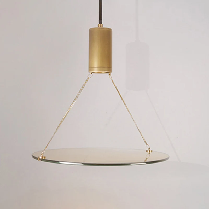 Plafonnier suspendu cylindrique en laiton, simplicité, LED, pour salle à manger, lumière chaude/naturelle, avec disque en...