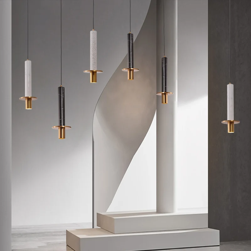 Plafonnier suspendu épée design marbre salle à manger lampe suspendue LED en noir/blanc/beige et laiton Clearhalo