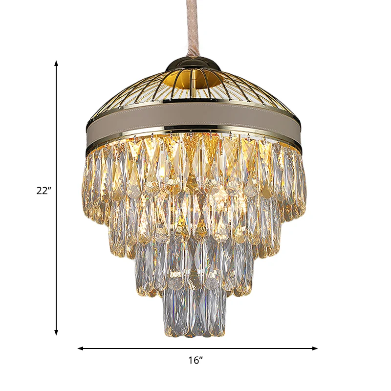 Plafonnier suspendu doré à 4 niveaux, lustre contemporain à 7 lumières en cristal Clearhalo