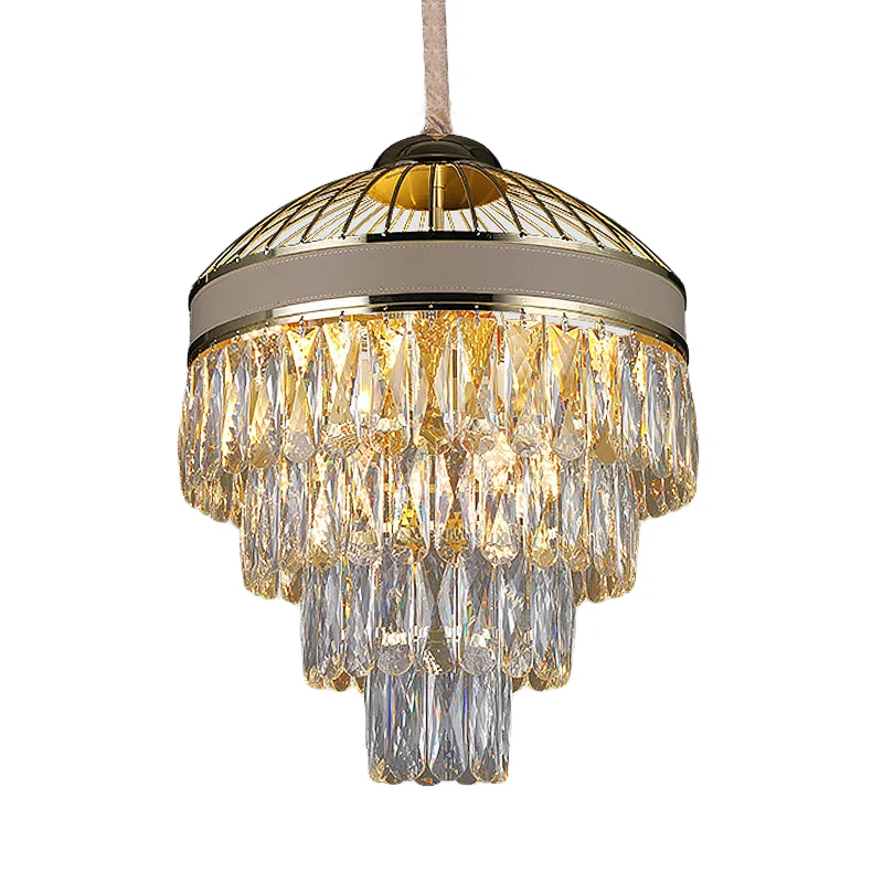 Plafonnier suspendu doré à 4 niveaux, lustre contemporain à 7 lumières en cristal Clearhalo