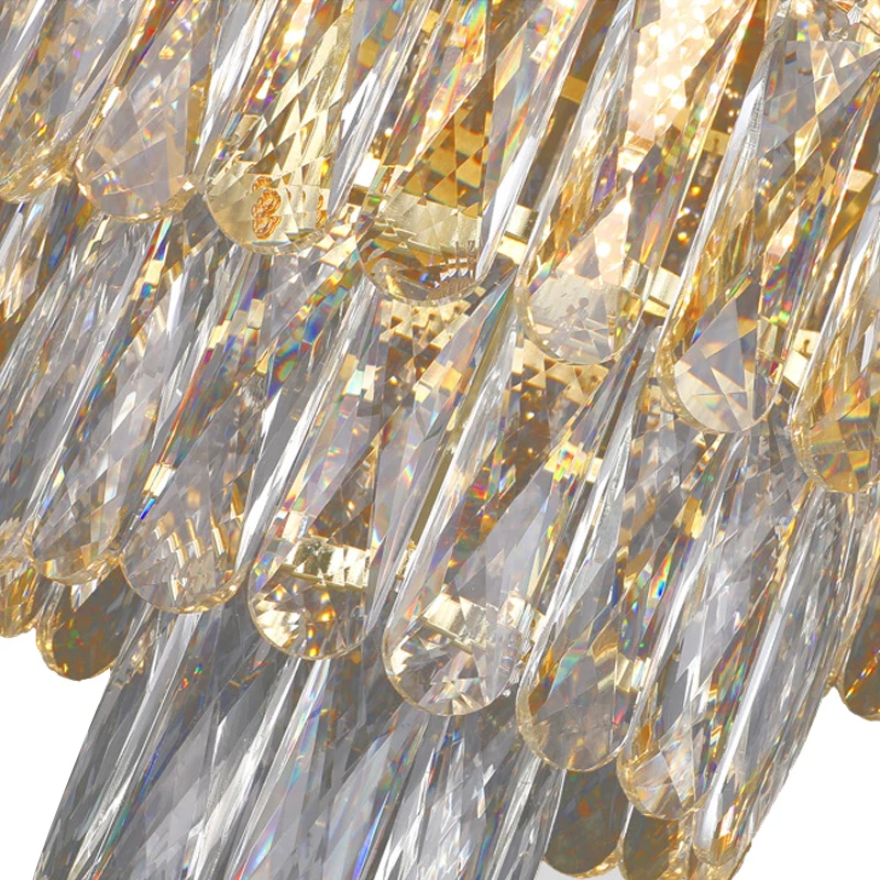 Plafonnier suspendu doré à 4 niveaux, lustre contemporain à 7 lumières en cristal Clearhalo