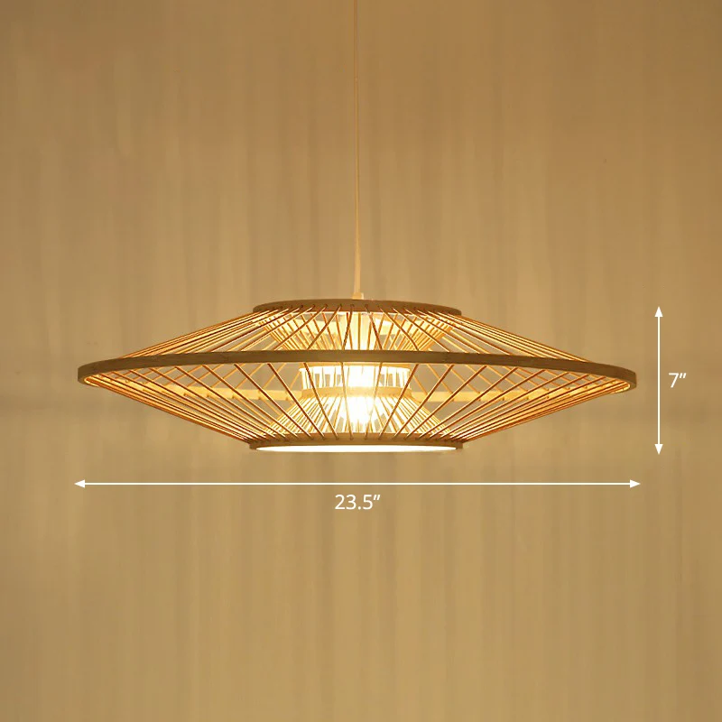 Plafonnier suspendu fabriqué à la main, moderne, en bambou, 1 ampoule, pour salon de thé, beige Clearhalo