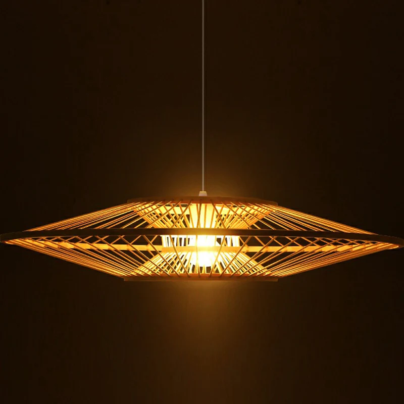 Plafonnier suspendu fabriqué à la main, moderne, en bambou, 1 ampoule, pour salon de thé, beige Clearhalo