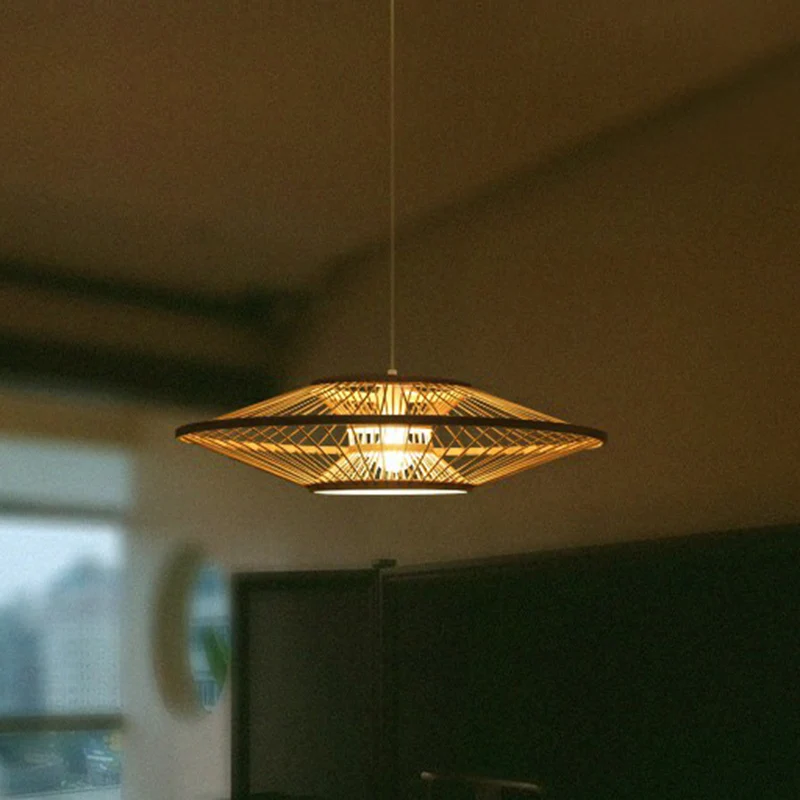 Plafonnier suspendu fabriqué à la main, moderne, en bambou, 1 ampoule, pour salon de thé, beige Clearhalo