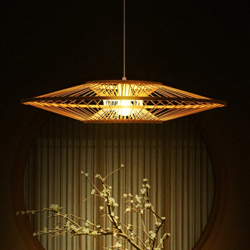 Plafonnier suspendu fabriqué à la main, moderne, en bambou, 1 ampoule, pour salon de thé, beige Clearhalo