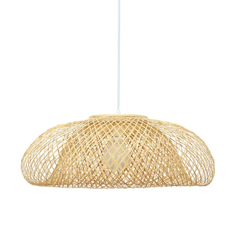 Plafonnier suspendu en forme de bol en bambou, Style moderne, 1 lumière, Beige, pour Restaurant, 16.5/20.5/24.5 pouces Cle...