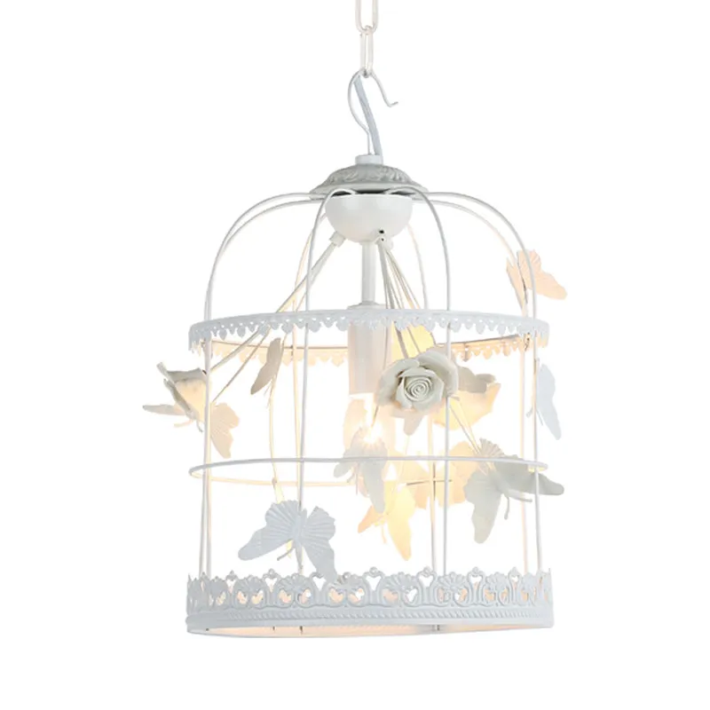 Plafonnier suspendu en forme de cage à oiseaux blanche, en métal traditionnel, 1 lumière, luminaire décoratif d'intérieur,...