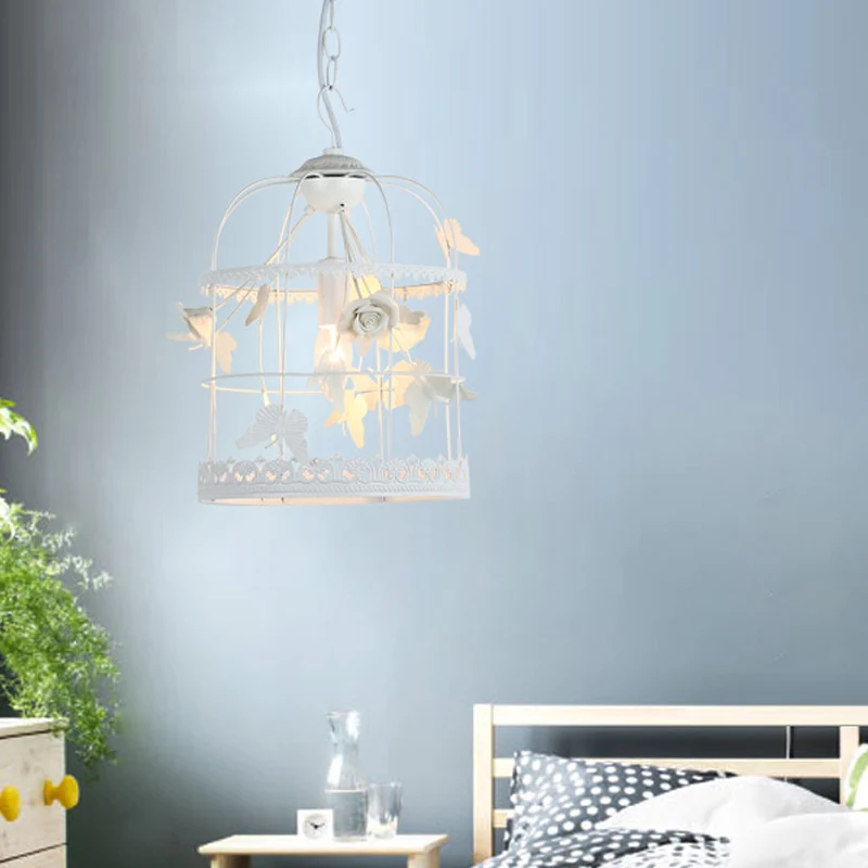 Plafonnier suspendu en forme de cage à oiseaux blanche, en métal traditionnel, 1 lumière, luminaire décoratif d'intérieur,...