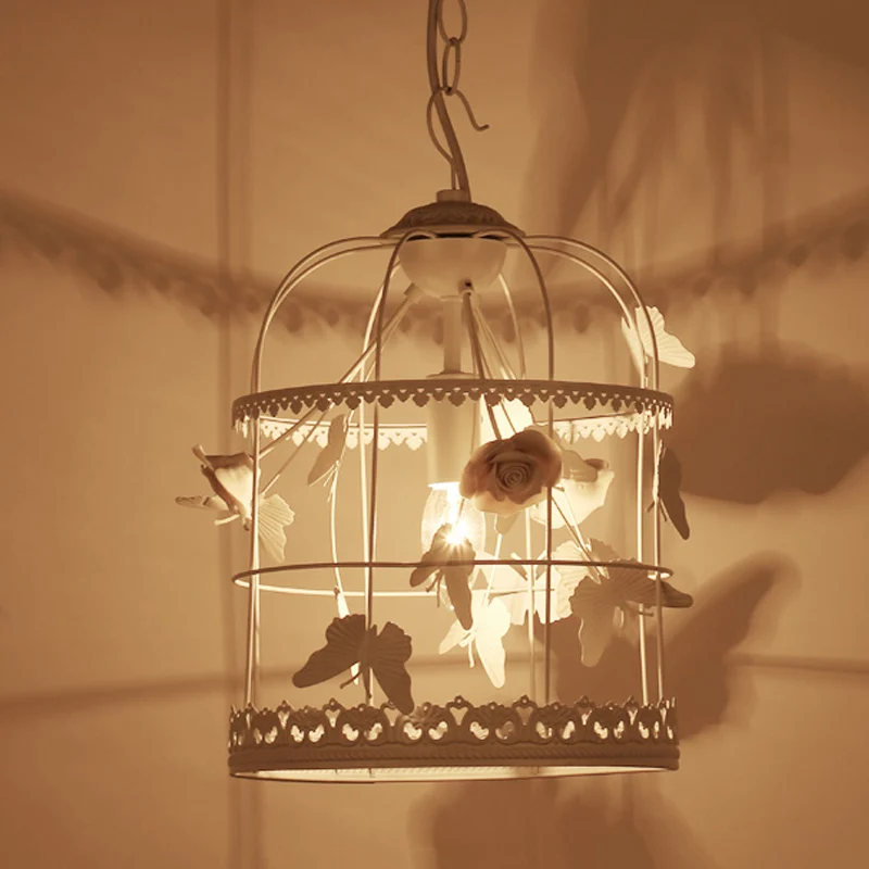 Plafonnier suspendu en forme de cage à oiseaux blanche, en métal traditionnel, 1 lumière, luminaire décoratif d'intérieur,...