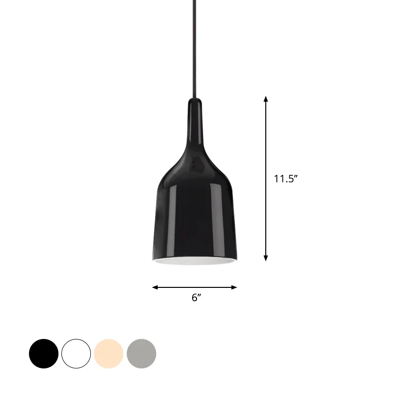 Plafonnier suspendu en forme de cloche de 6/8/10.5 pouces de large, moderne en métal, 1 lumière, noir/blanc/Chrome Clearhalo