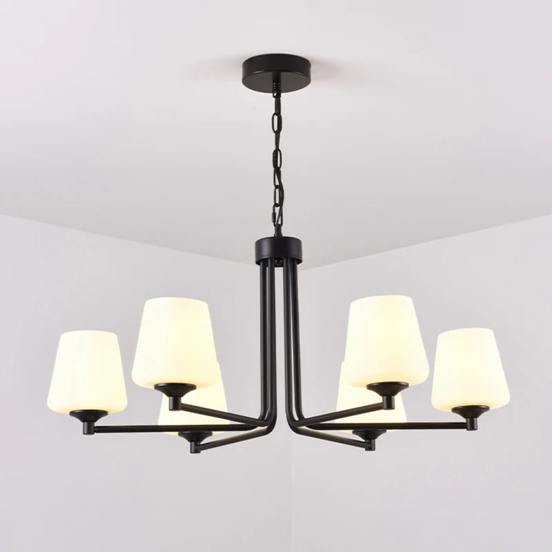 Plafonnier suspendu en forme de cône, design nordique élégant, en verre blanc, 6/8/10 têtes, luminaire décoratif d'intérie...