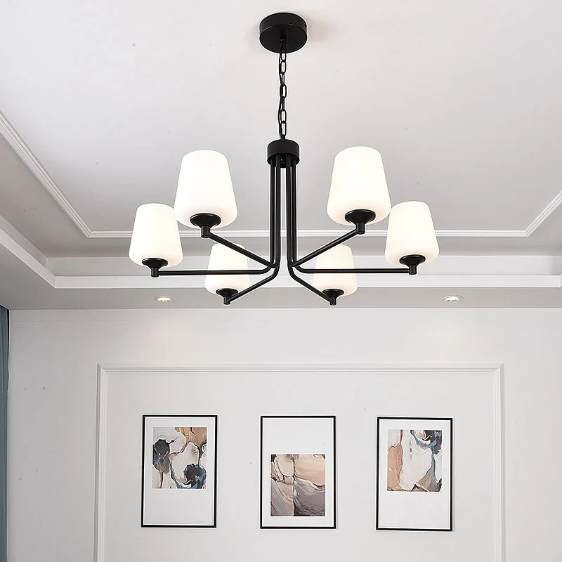 Plafonnier suspendu en forme de cône, design nordique élégant, en verre blanc, 6/8/10 têtes, luminaire décoratif d'intérie...
