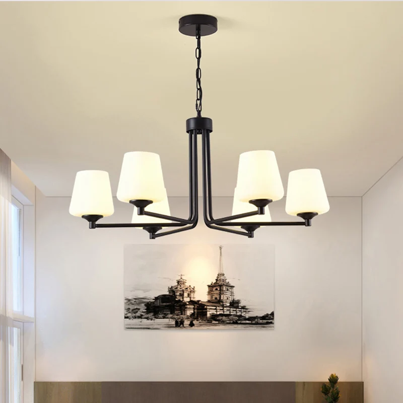 Plafonnier suspendu en forme de cône, design nordique élégant, en verre blanc, 6/8/10 têtes, luminaire décoratif d'intérie...