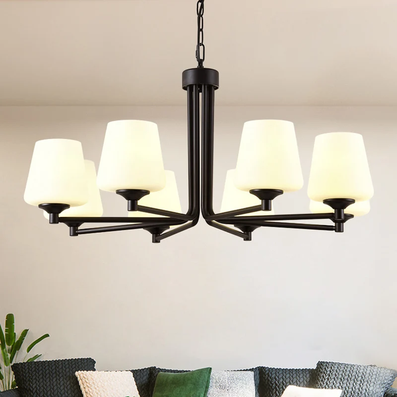 Plafonnier suspendu en forme de cône, design nordique élégant, en verre blanc, 6/8/10 têtes, luminaire décoratif d'intérie...
