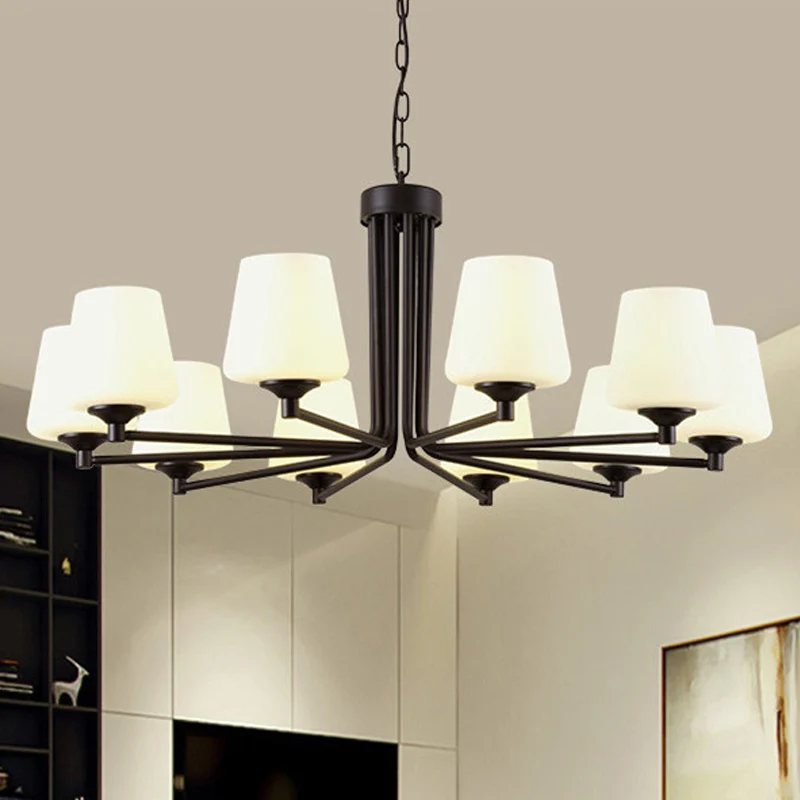 Plafonnier suspendu en forme de cône, design nordique élégant, en verre blanc, 6/8/10 têtes, luminaire décoratif d'intérie...