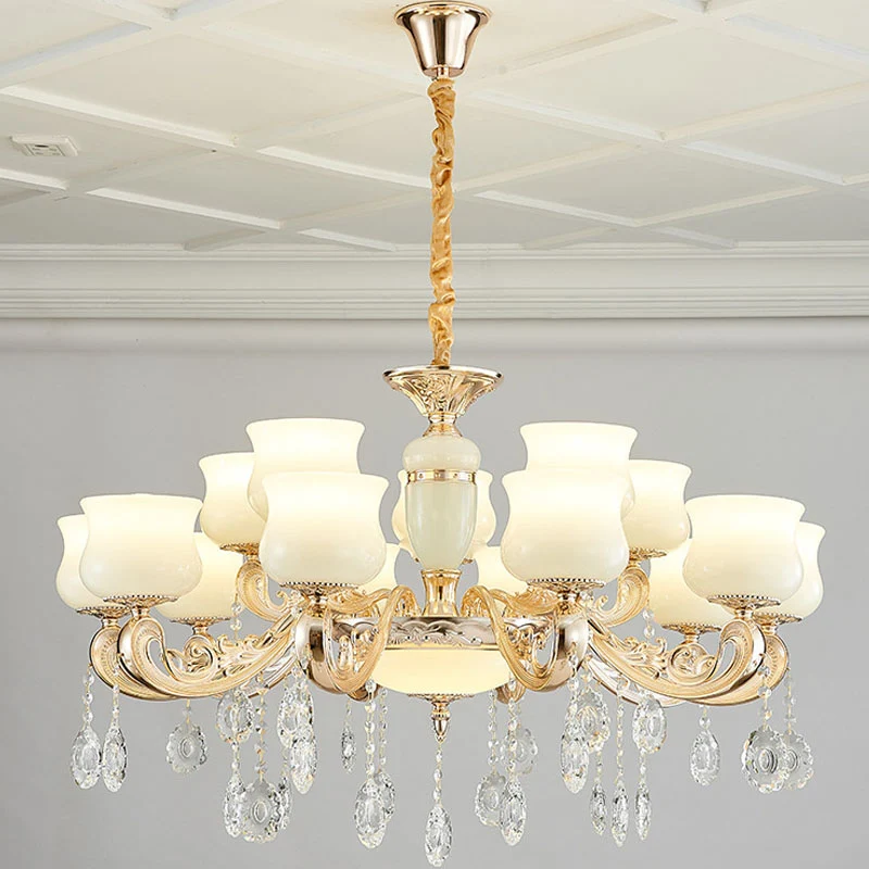 Plafonnier suspendu en forme d'urne en faux jade, lustre moderniste avec accents de cristal en blanc Clearhalo