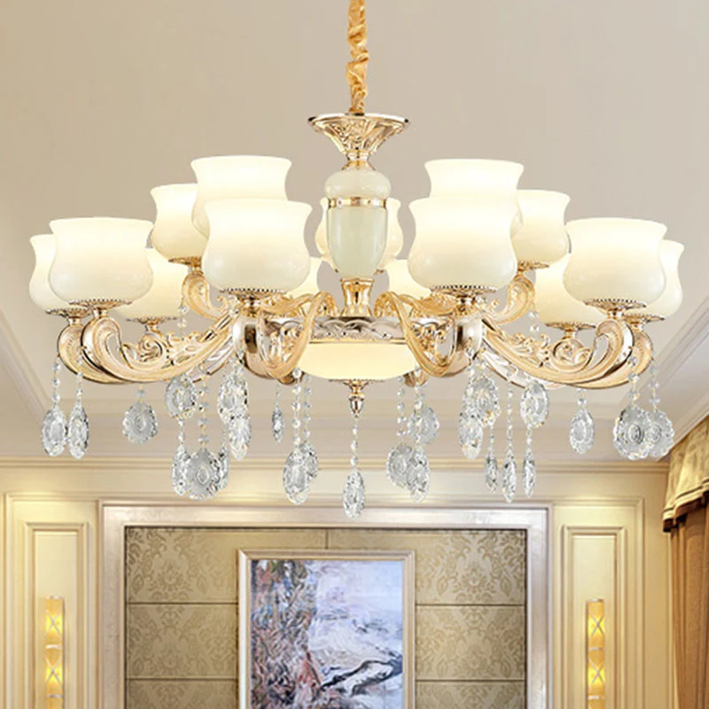 Plafonnier suspendu en forme d'urne en faux jade, lustre moderniste avec accents de cristal en blanc Clearhalo