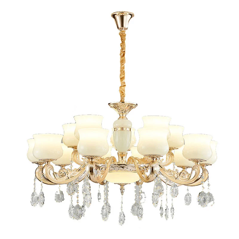 Plafonnier suspendu en forme d'urne en faux jade, lustre moderniste avec accents de cristal en blanc Clearhalo