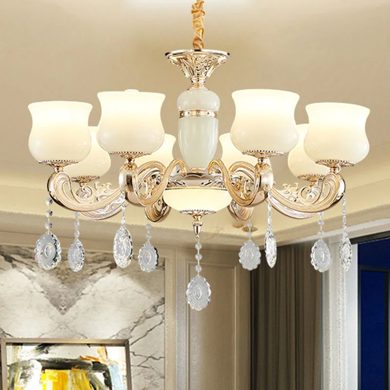 Plafonnier suspendu en forme d'urne en faux jade, lustre moderniste avec accents de cristal en blanc Clearhalo