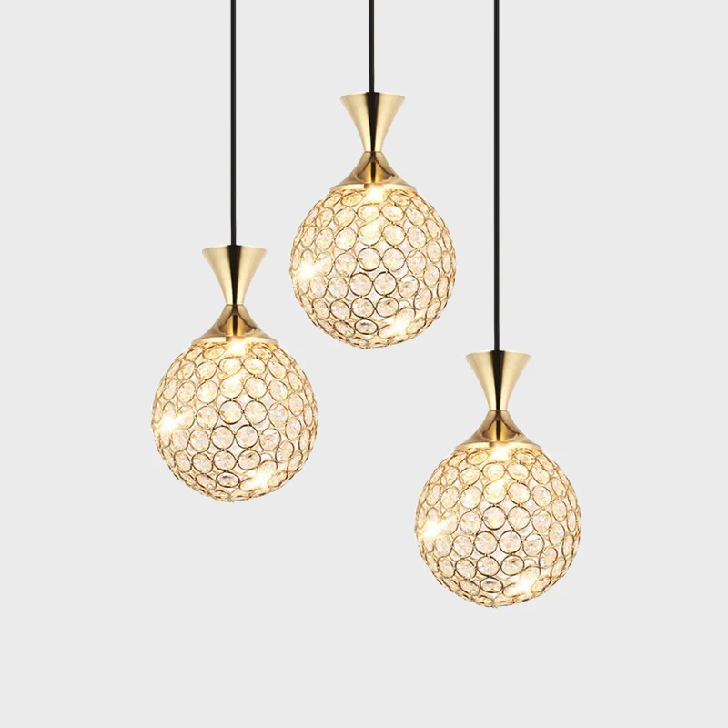 Plafonnier suspendu en forme de Globe, 3/5 ampoules, moderne, en cristal taillé en or, pour salle à manger Clearhalo