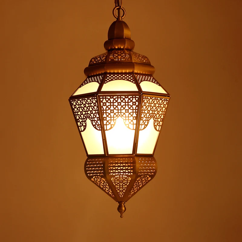Plafonnier suspendu en laiton à 2 lumières, lanterne en métal de Style arabe, éclairage de lustre pour café Clearhalo
