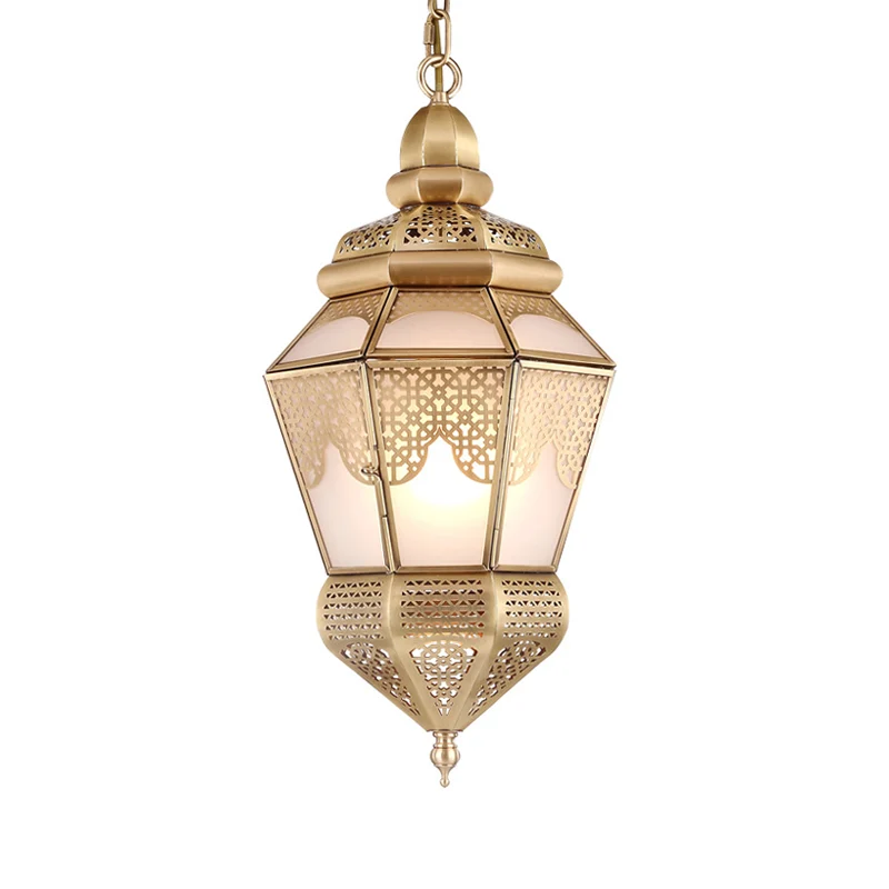 Plafonnier suspendu en laiton à 2 lumières, lanterne en métal de Style arabe, éclairage de lustre pour café Clearhalo