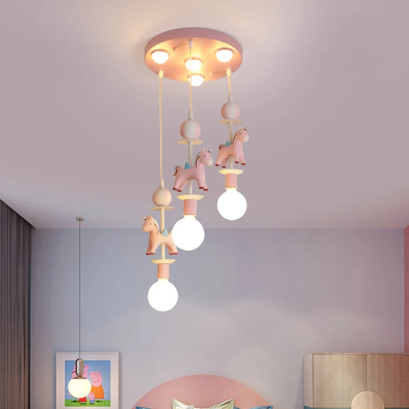 Plafonnier suspendu licorne arc-en-ciel en résine pour enfants, lampe multi-lampes Clearhalo