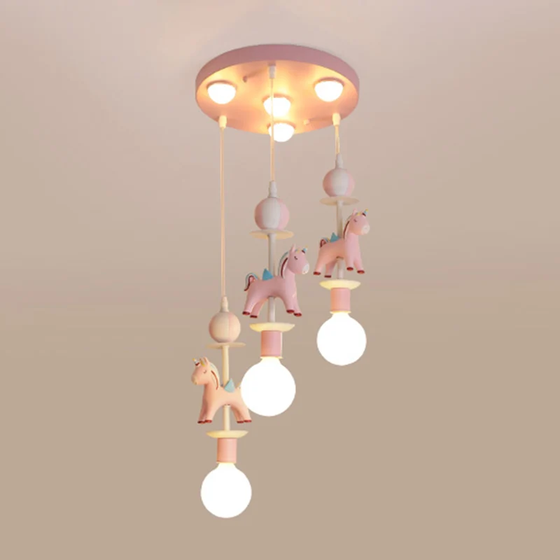 Plafonnier suspendu licorne arc-en-ciel en résine pour enfants, lampe multi-lampes Clearhalo