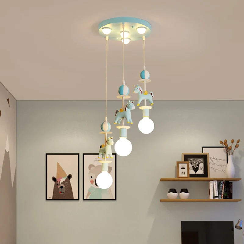 Plafonnier suspendu licorne arc-en-ciel en résine pour enfants, lampe multi-lampes Clearhalo