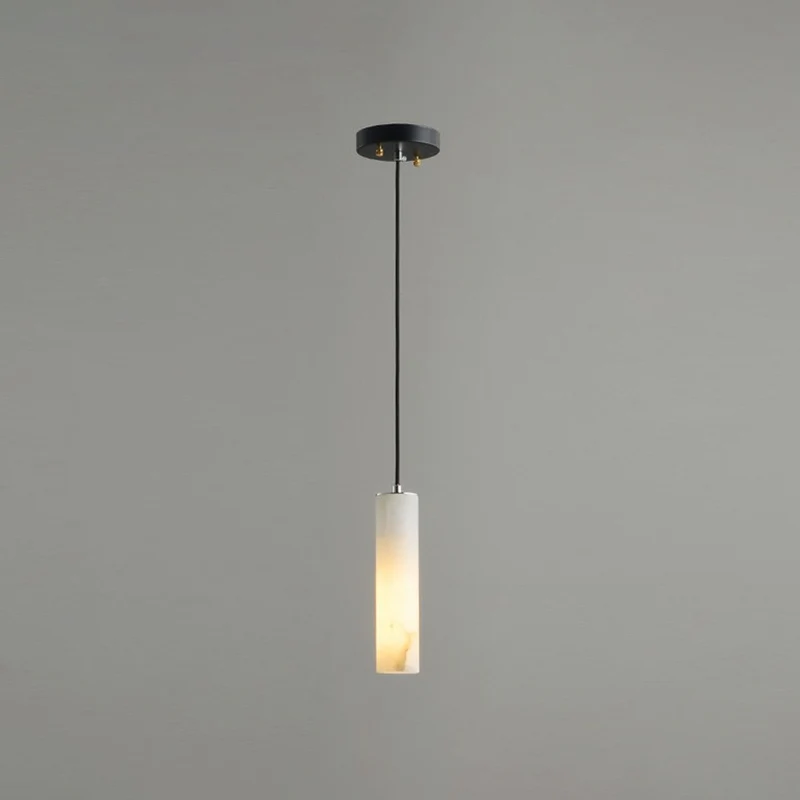 Plafonnier suspendu minimaliste en marbre, luminaire tubulaire pour chambre à coucher, blanc Clearhalo
