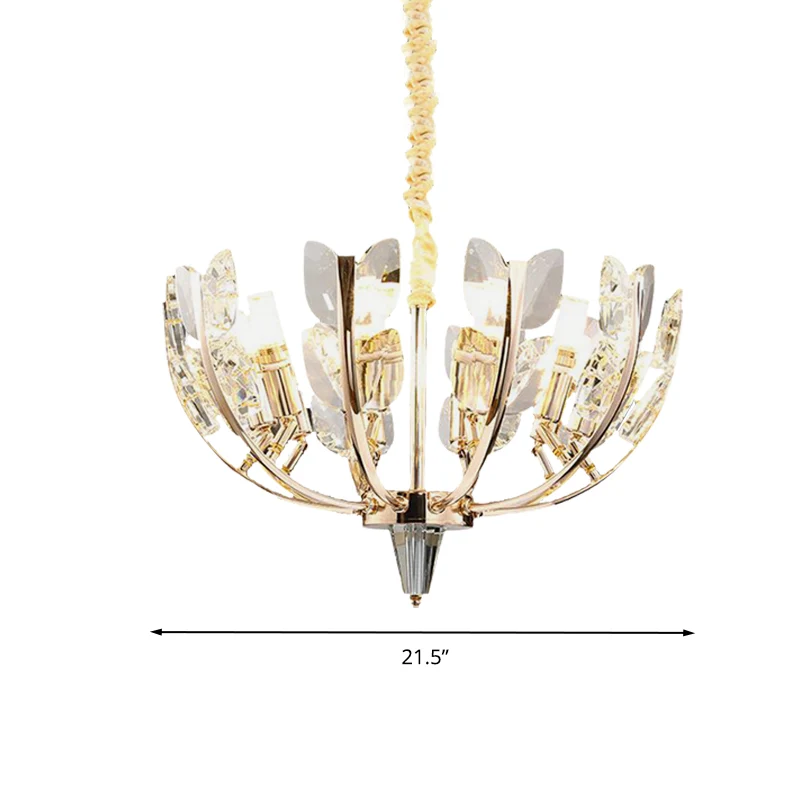 Plafonnier suspendu moderniste à bras incurvé, feuille de cristal, 8/10 têtes, lampe de lustre de salle à manger en laiton...
