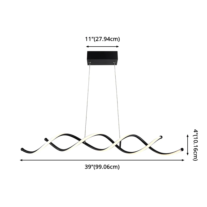 Plafonnier suspendu en métal LED pour salle à manger Wave, luminaire contemporain suspendu en noir Clearhalo