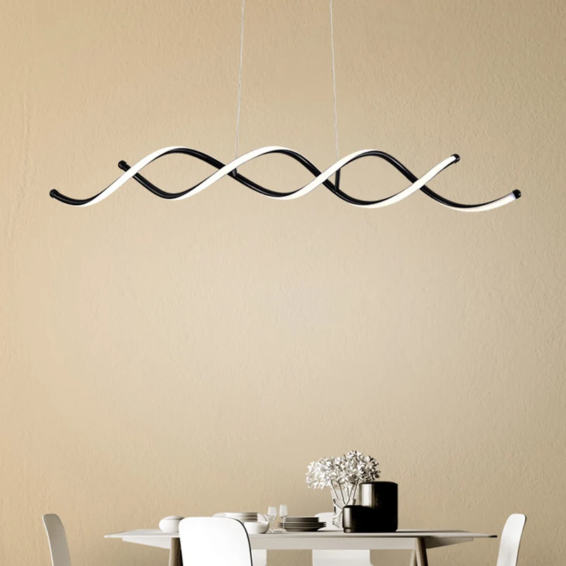 Plafonnier suspendu en métal LED pour salle à manger Wave, luminaire contemporain suspendu en noir Clearhalo