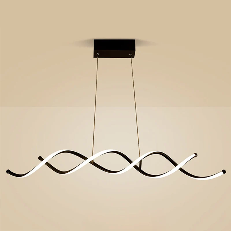 Plafonnier suspendu en métal LED pour salle à manger Wave, luminaire contemporain suspendu en noir Clearhalo