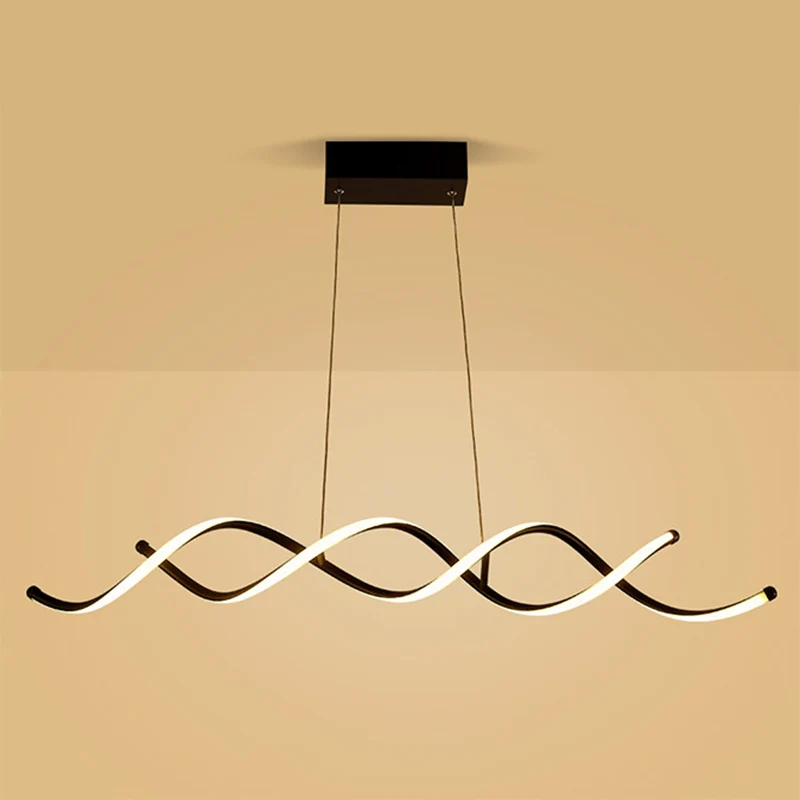 Plafonnier suspendu en métal LED pour salle à manger Wave, luminaire contemporain suspendu en noir Clearhalo