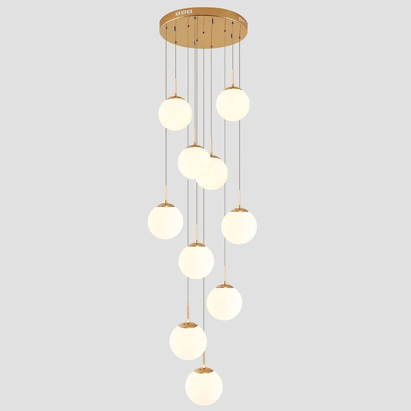 Plafonnier suspendu multi-bulles en verre crème, minimalisme, pour escalier en verre blanc, luminaire suspendu en or Clear...