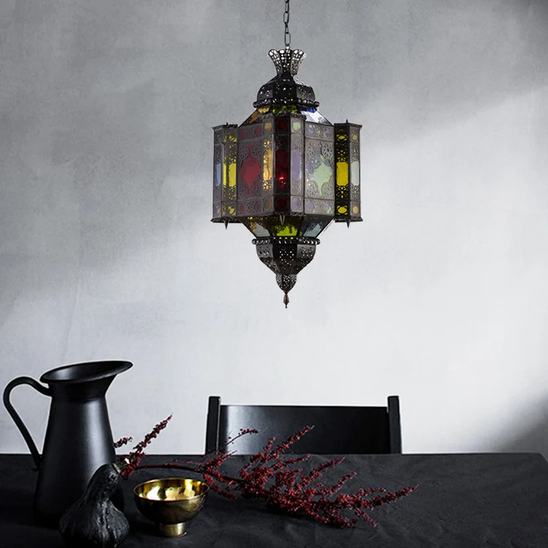Plafonnier suspendu noir à 8 lumières, lustre de château en métal de Style arabe pour le salon Clearhalo