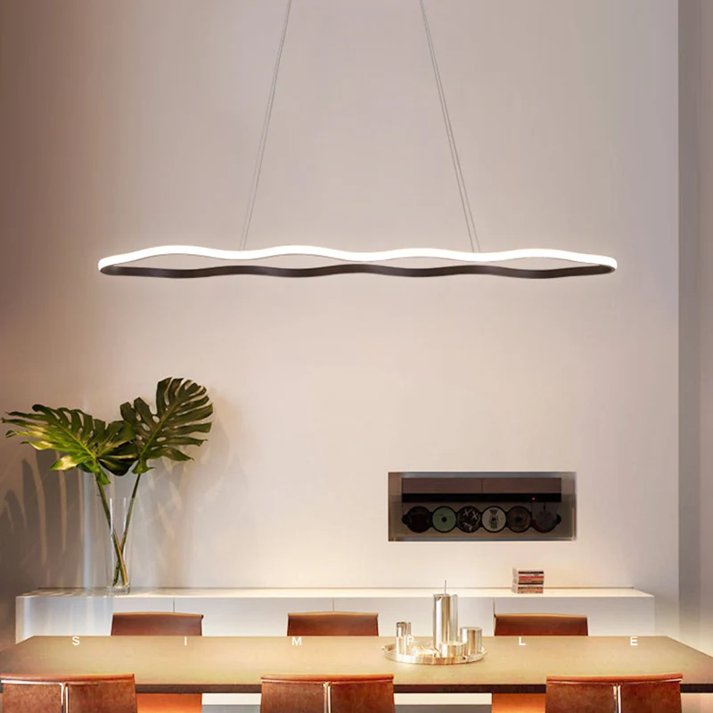 Plafonnier suspendu ondulé café acrylique moderne 23.5 "/36.5"/47 "large Suspension LED en lumière chaude/blanche Clearhalo
