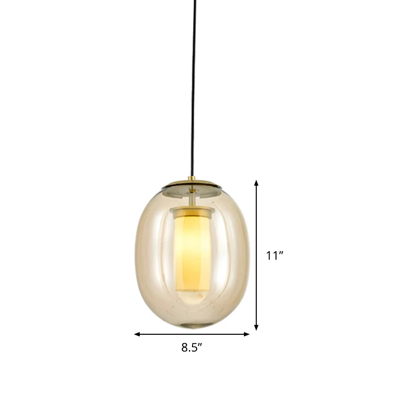 Plafonnier suspendu ovale en verre ambré contemporain 1 tête 7 "/8,5" Kit de lampe suspendue dorée Clearhalo