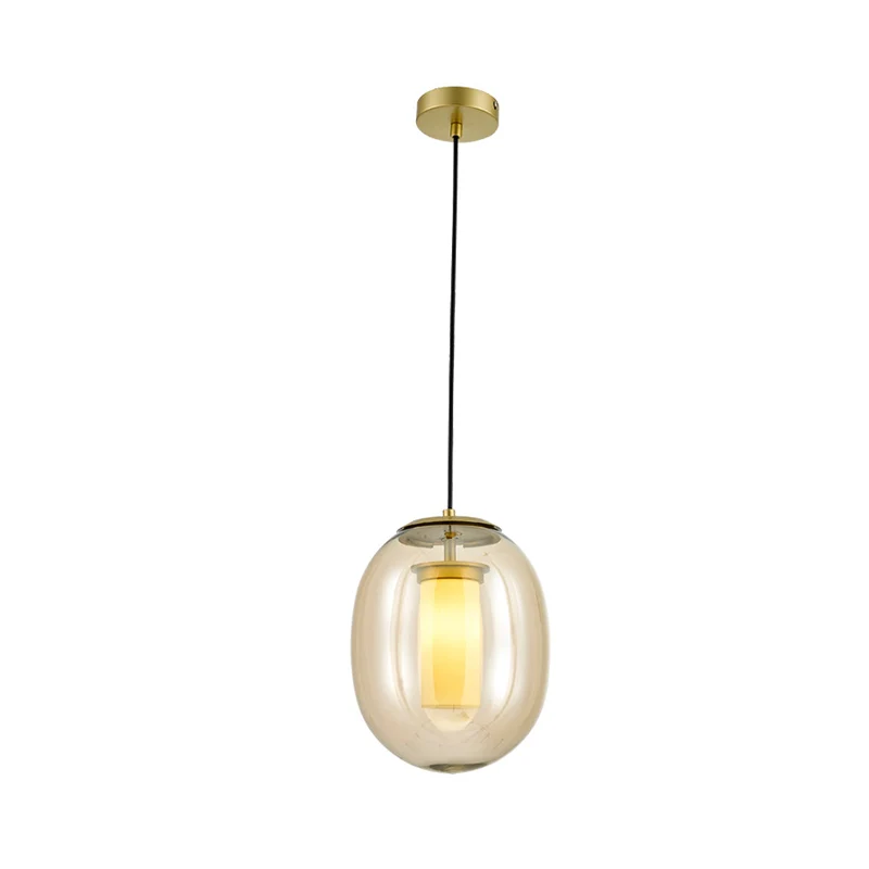 Plafonnier suspendu ovale en verre ambré contemporain 1 tête 7 "/8,5" Kit de lampe suspendue dorée Clearhalo