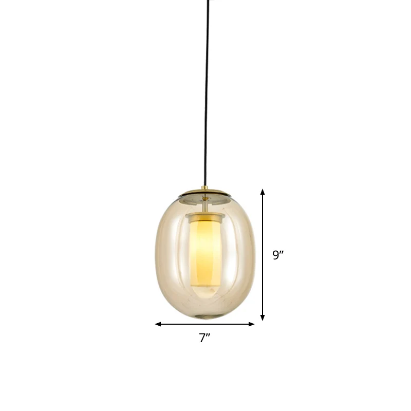 Plafonnier suspendu ovale en verre ambré contemporain 1 tête 7 "/8,5" Kit de lampe suspendue dorée Clearhalo