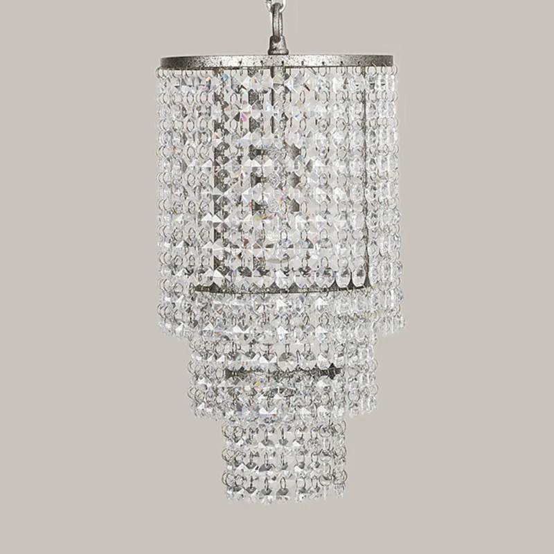 Plafonnier suspendu à plusieurs couches de cristal, lustre traditionnel pour entrée, chrome Clearhalo