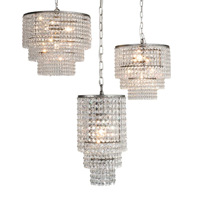 Plafonnier suspendu à plusieurs couches de cristal, lustre traditionnel pour entrée, chrome Clearhalo