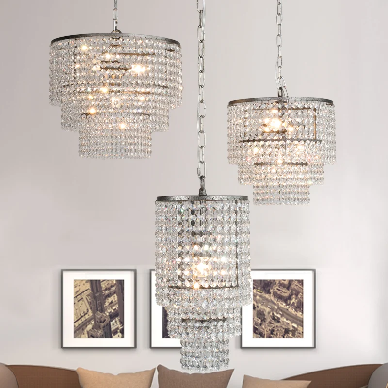 Plafonnier suspendu à plusieurs couches de cristal, lustre traditionnel pour entrée, chrome Clearhalo