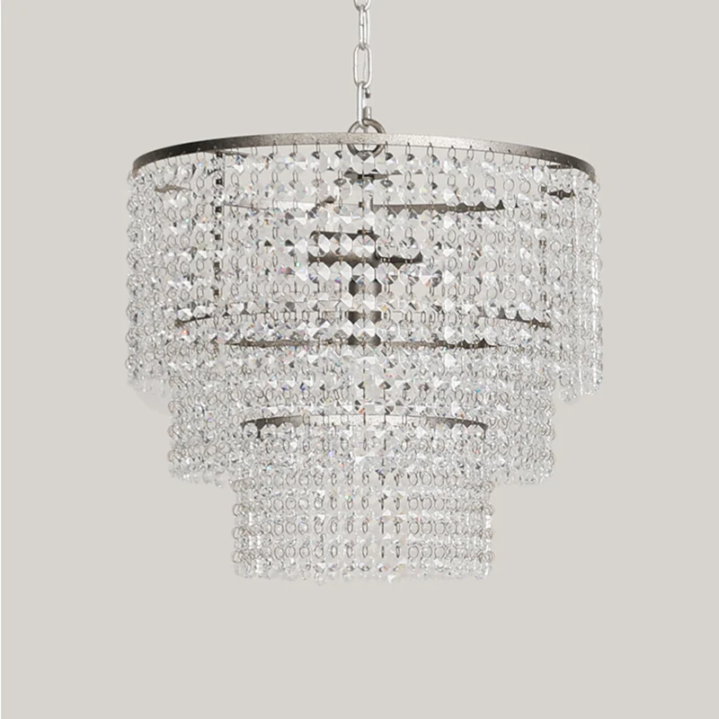 Plafonnier suspendu à plusieurs couches de cristal, lustre traditionnel pour entrée, chrome Clearhalo