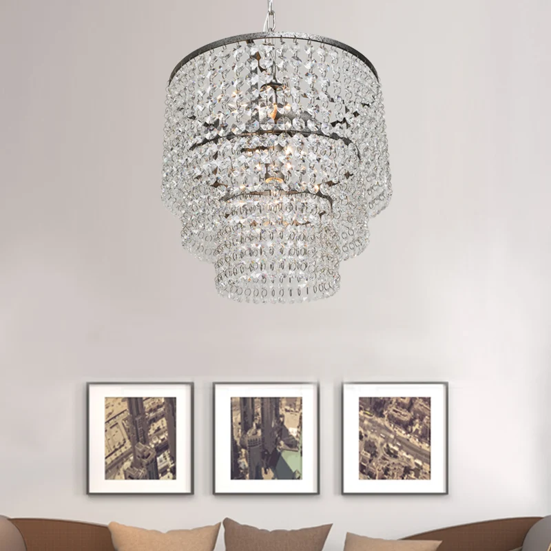 Plafonnier suspendu à plusieurs couches de cristal, lustre traditionnel pour entrée, chrome Clearhalo