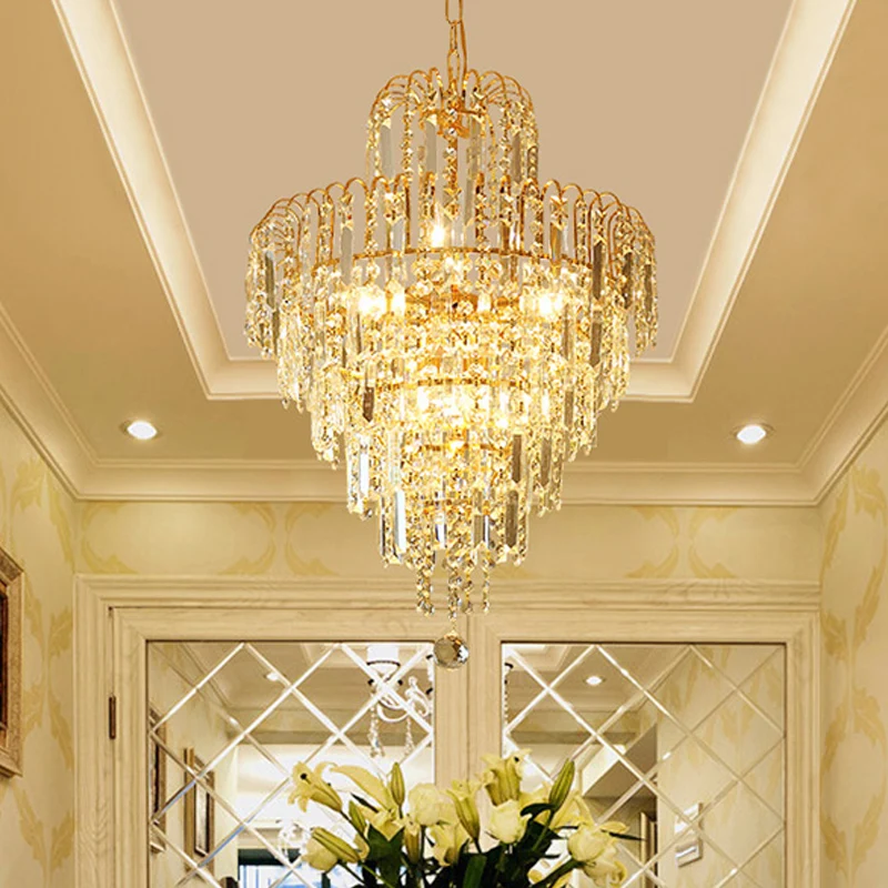 Plafonnier suspendu à plusieurs niveaux en cristal moderniste, lustre doré à 4 lumières pour salle à manger Clearhalo