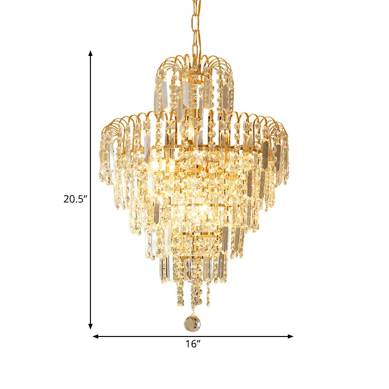 Plafonnier suspendu à plusieurs niveaux en cristal moderniste, lustre doré à 4 lumières pour salle à manger Clearhalo